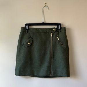 J. Crew Army Green Wool Mini Skirt with Zipper Detail, Size 2